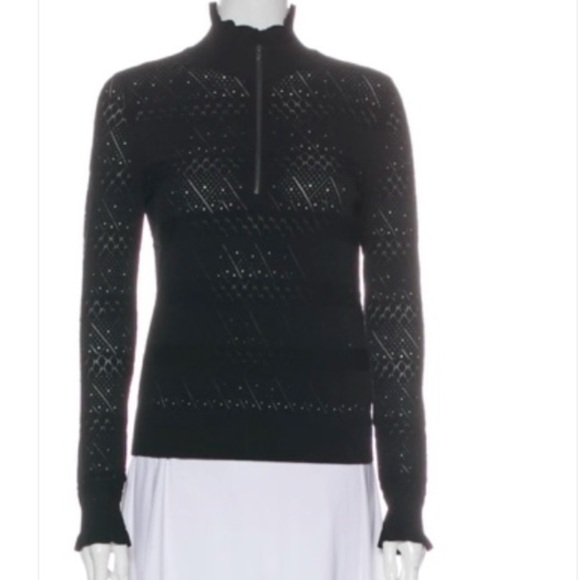 Veronica Beard Half-Zip Sweater Silvi Black Pointelle Knit Size Small​​​